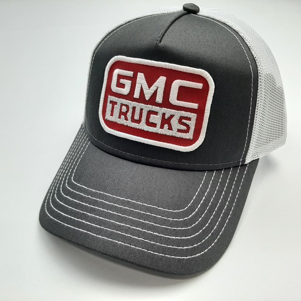 GMC Trucks Embroidered Patch Curved Contrast Stitch Mesh Snapback Hat Cap